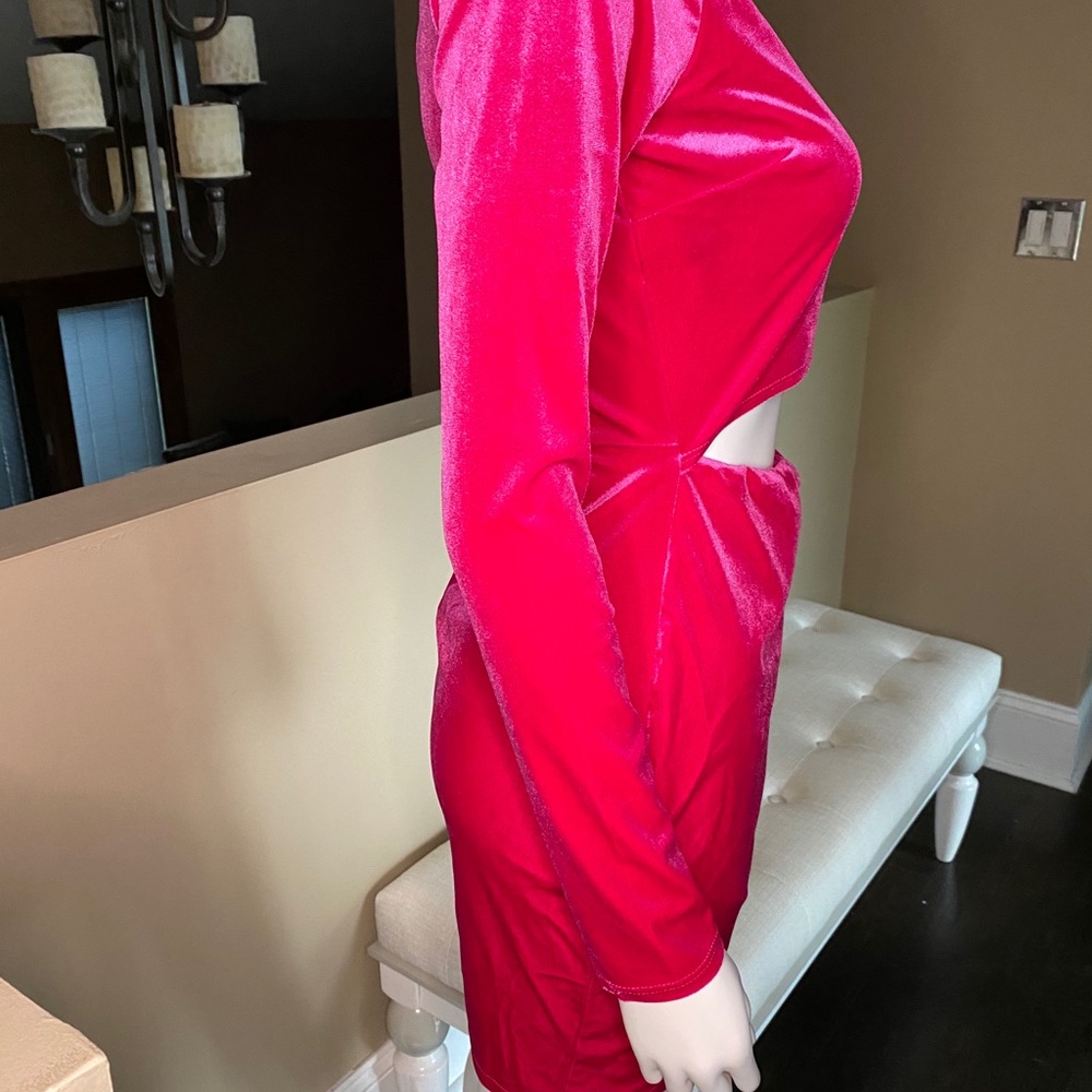 Fuchsia Velvet Cut Out Mini Dress - Picture 3 of 8